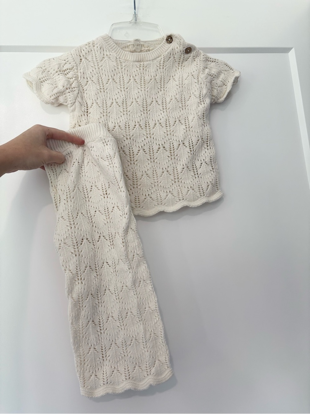 Jessica Simpson Ivory Crochet Knit Top and Pant Set 18m